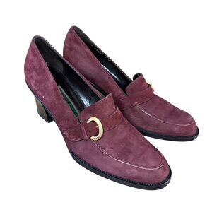 COLE HAAN Vintage BURGUNDY Red 7 SUEDE LEATHER HEELS PUMPS Gold SHOES